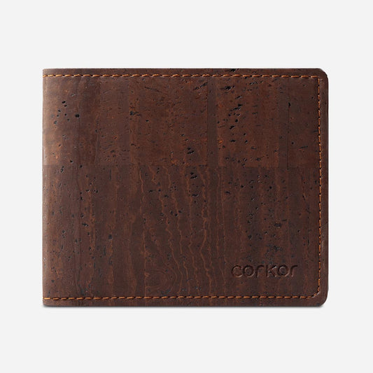 Front Side of The Bifold Wallet for Men. Brown Cork.