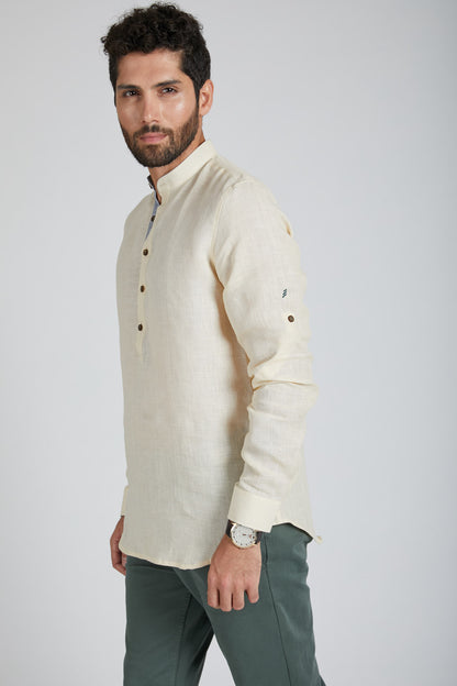 B. Label Earthen Mandarin Casual Shirt for Men