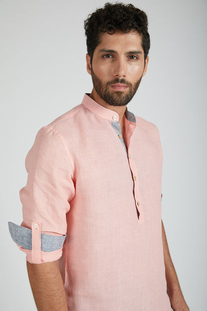 B. Label Earthen Mandarin Casual Shirt for Men