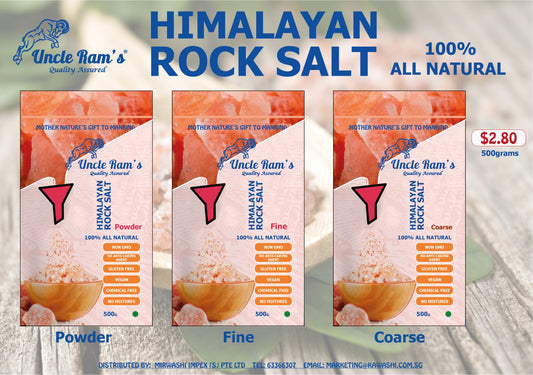 Uncle Ram's Himalayan Pink Salt (Fine, Coarse, Powder) 500g