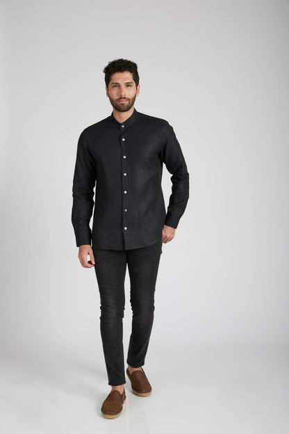 B. Label Origin Mandarin Collar Shirt for Men