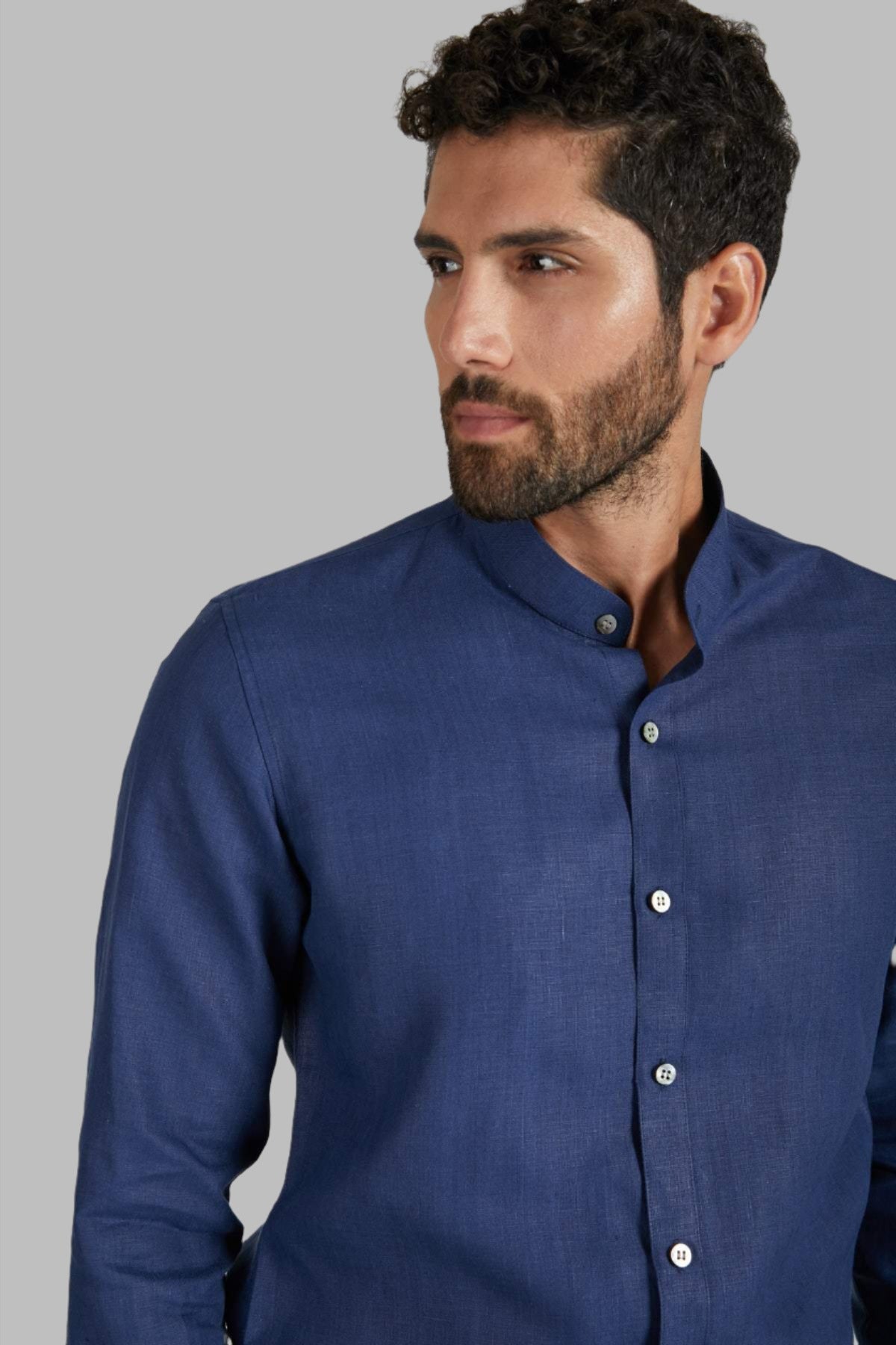 B. Label Origin Mandarin Collar Shirt for Men