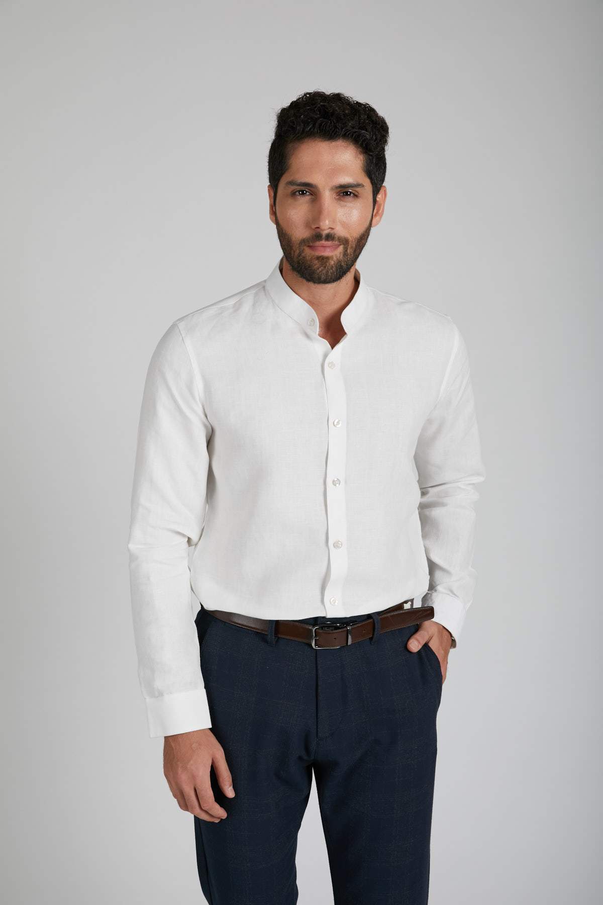 B. Label Origin Mandarin Collar Shirt for Men