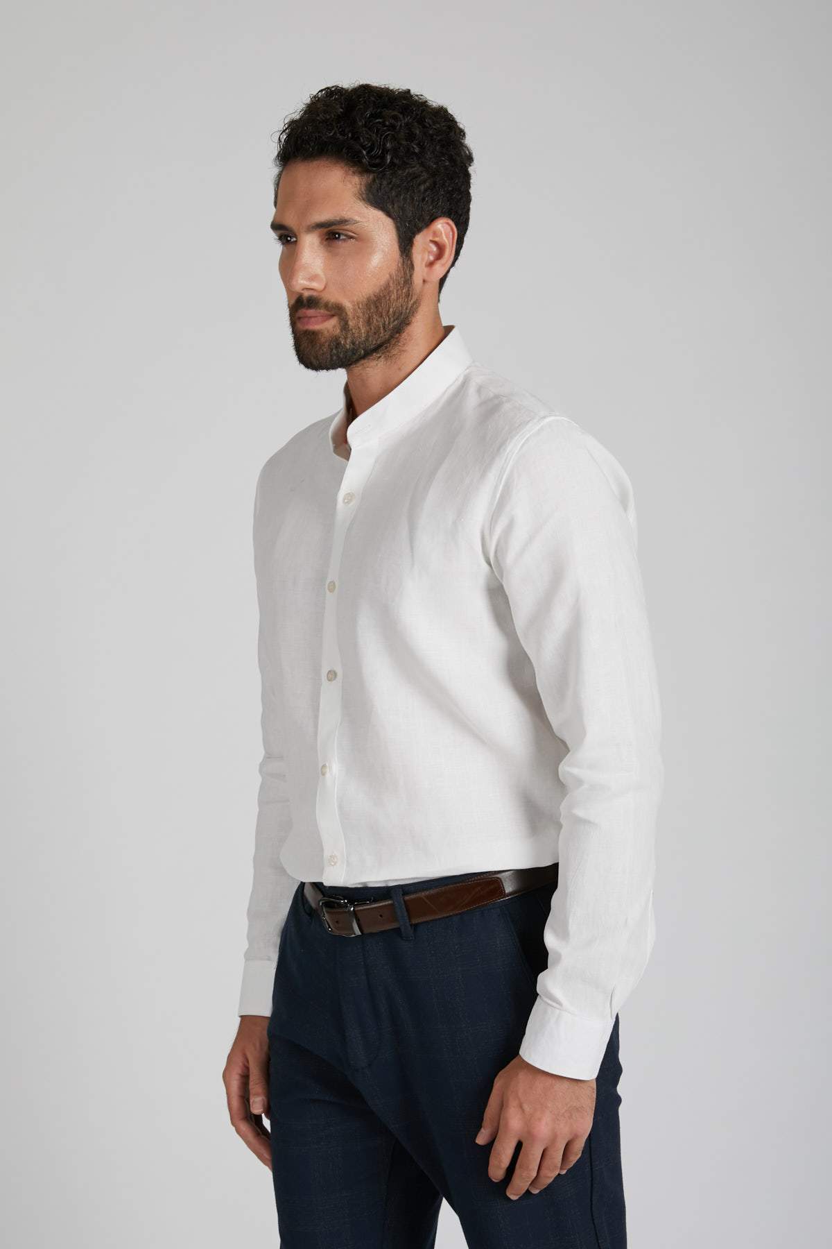 B. Label Origin Mandarin Collar Shirt for Men