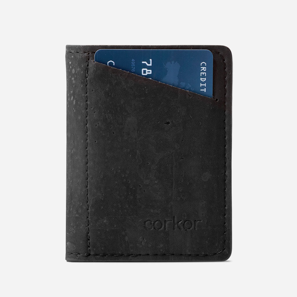 Front Side of The Slim Wallet. Black Cork.