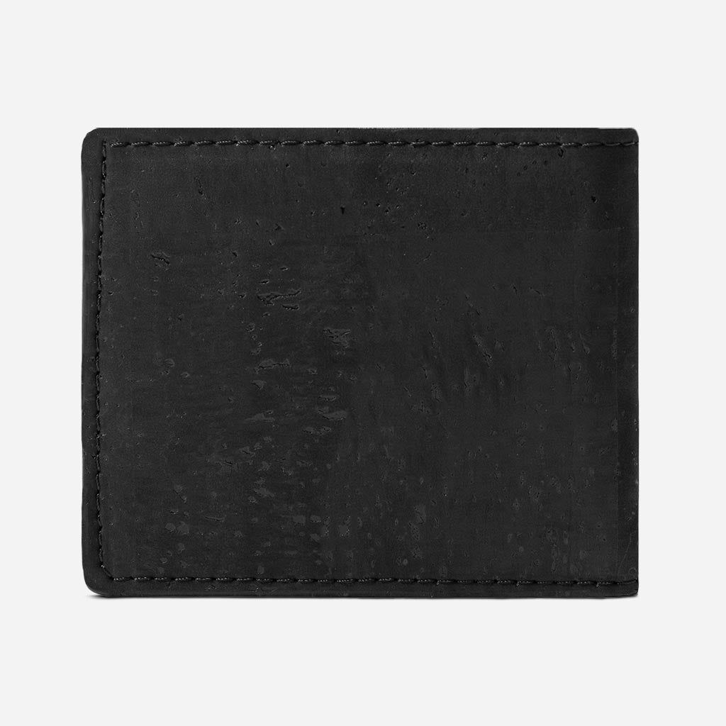 Back Side of The Bifold Wallet for Men. Black Cork.