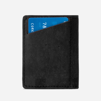 Back Side of The Vegan Minimalist Slim Cork Wallet. Black Cork