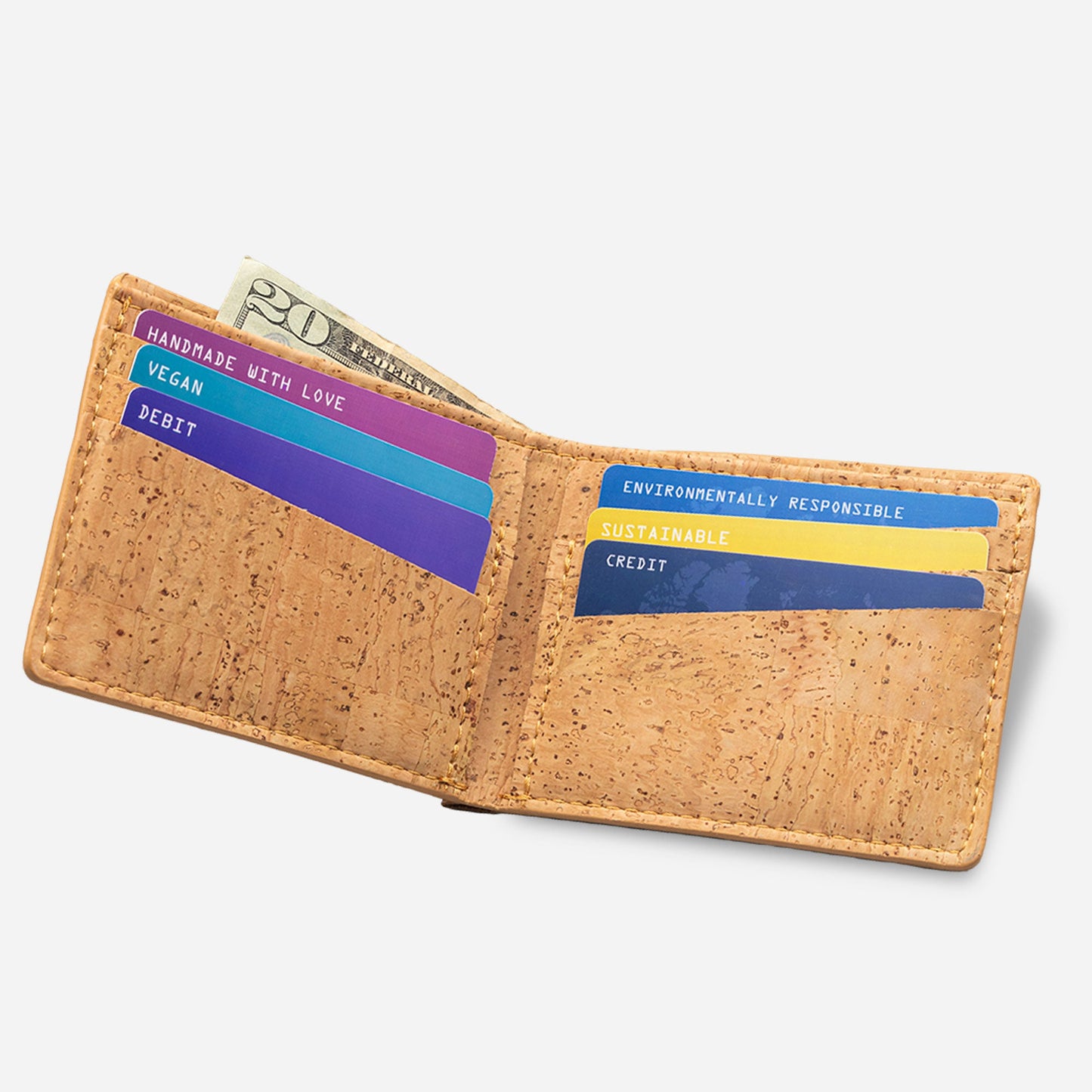 Vegan-Slim-Cork-Bifold-Wallet-Camel-Open