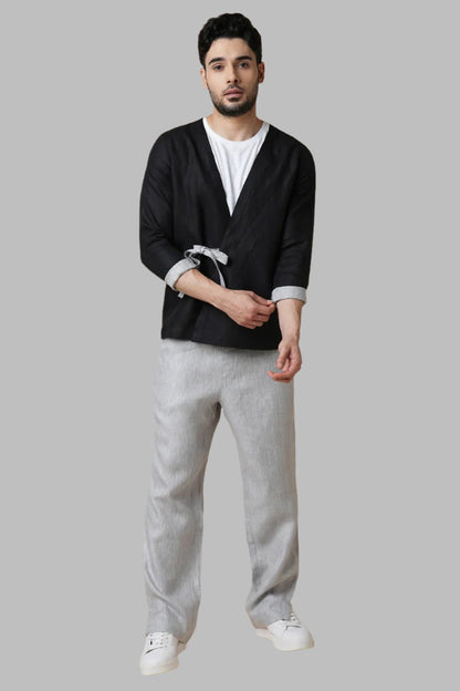 Jubiliant Kimono for Men seamlessly blends the timeless grace of a traditional kimono with a modern twist. Contrasting tie-up details add functionality and sophistication to this 100% Hemp kimono. Perfect for adding a touch of style to any outfit.