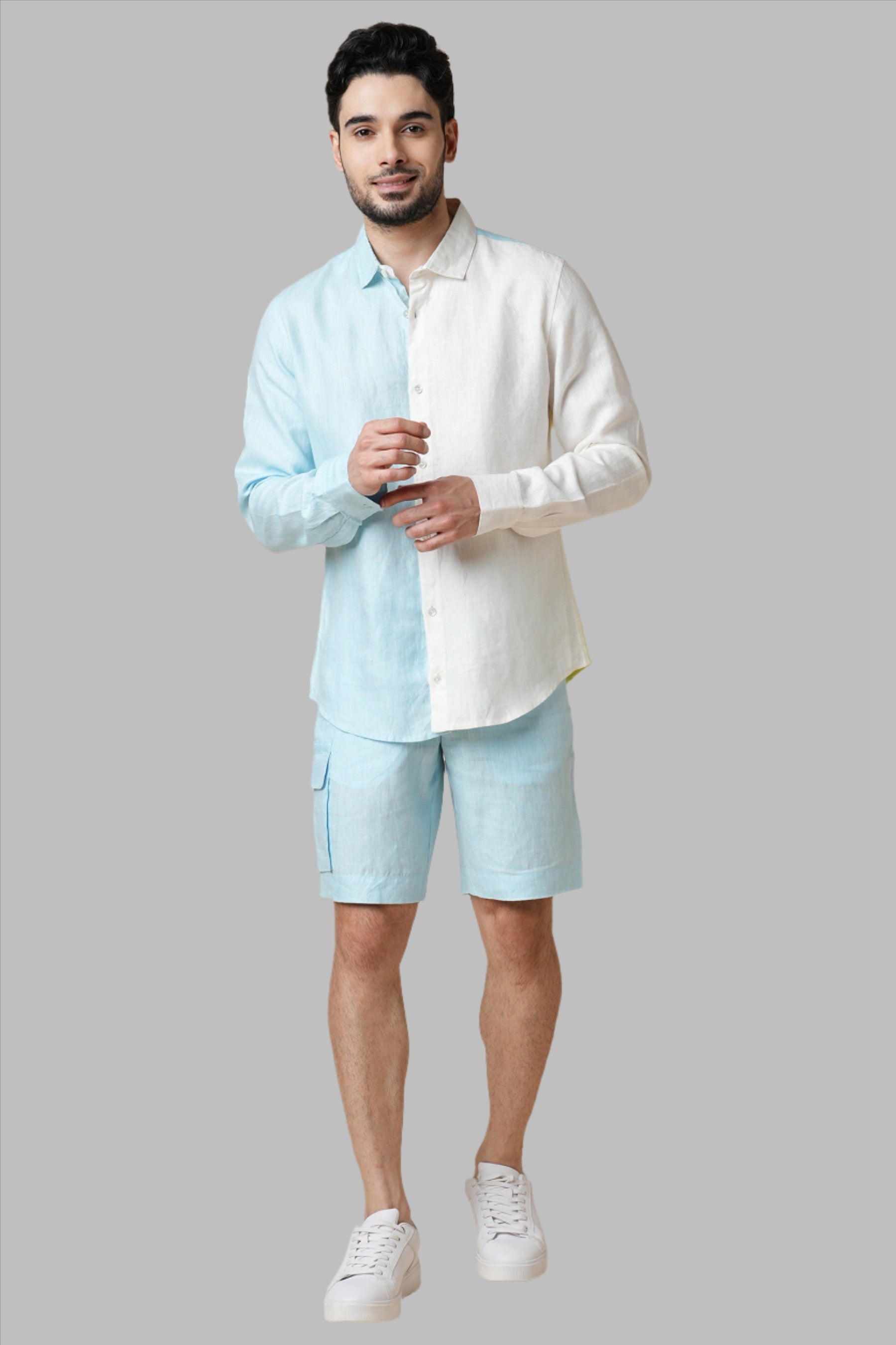 Gust Shirt - Half & Half S is a visually striking and vibrant shirt with dual color tones for a distinct and fashionable look. Made with 100% Hemp, this shirt features full sleeves and a unique third color block design on the back. Perfect for any occasion, this shirt is a must-have addition to your wardrobe.