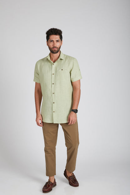 Burrow Half Sleeve Shirt S by B Label is a smart casual shirt with half sleeves and an inverted chest pocket. Made with 100% Hemp material, it offers comfort and style. Perfect for any occasion, this shirt is a must-have for your wardrobe.
