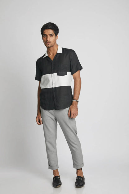 The Radiate Colour Block Shirt S by B Label is the perfect choice for a getaway. Made from 100% hemp, this V-neck, semi cut-away shirt features a stylish color block design for added contrast. With full sleeves and a front pocket, it offers both style and functionality. Order now and enjoy the convenience of delivery in 5-8 days. Care instructions: machine wash or dry clean. Made to Order.